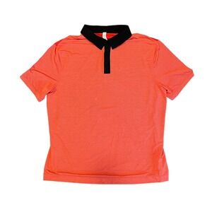 Lululemon Mens Precision Polo Golf Shirt Orange Coral Black Performance Size M
